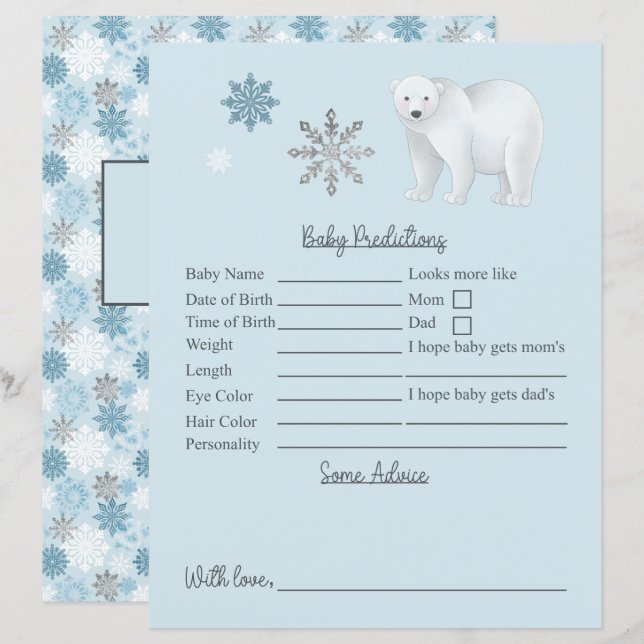 Blue-Polar-Bear-Baby-Dusche Vorhersagen und Ratsch (Vorne/Hinten)
