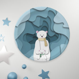 Blue Polar Bear Mama und Baby in Cave Party Pappteller