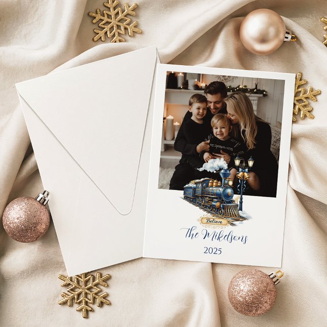 Blue Polar Express Train Christmas Feiertagskarte (Von Creator hochgeladen)