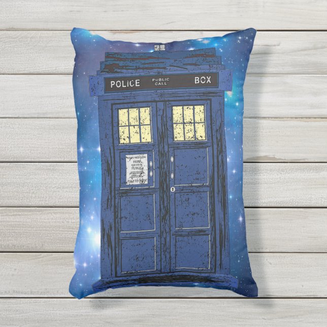 Blue Police Public Call Box - UK Time Travel 1 Kissen Für Draußen (Vorderseite(Vertikal))