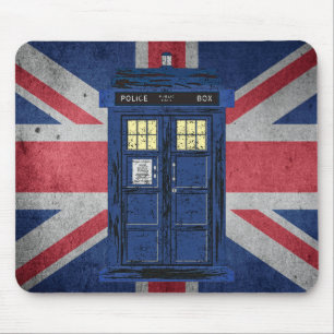Blue Police Public Call Box - UK Time Travel 1 Mousepad