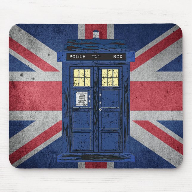 Blue Police Public Call Box - UK Time Travel 1 Mousepad (Vorne)