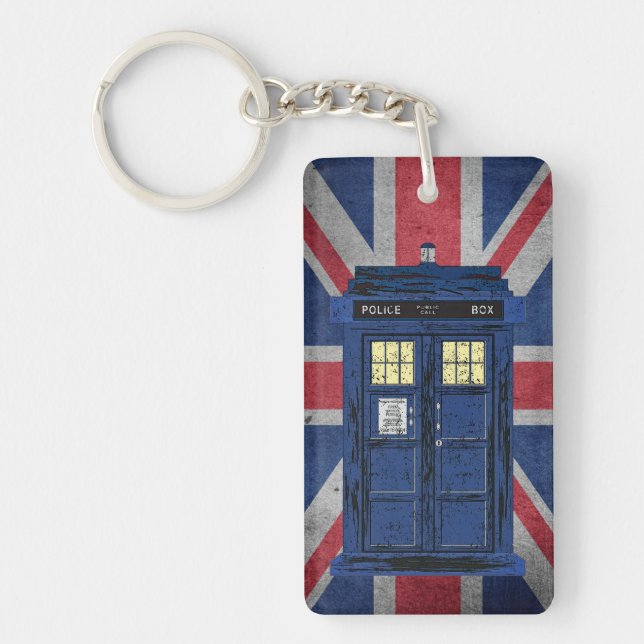 Blue Police Public Call Box - UK Time Travel 1 Schlüsselanhänger (Vorderseite)