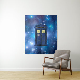 Blue Police Public Call Box - UK Time Travel 1 Wandteppich