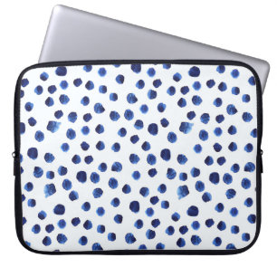 Blue Polka: Aquarelltuch Nahtlos. Laptopschutzhülle