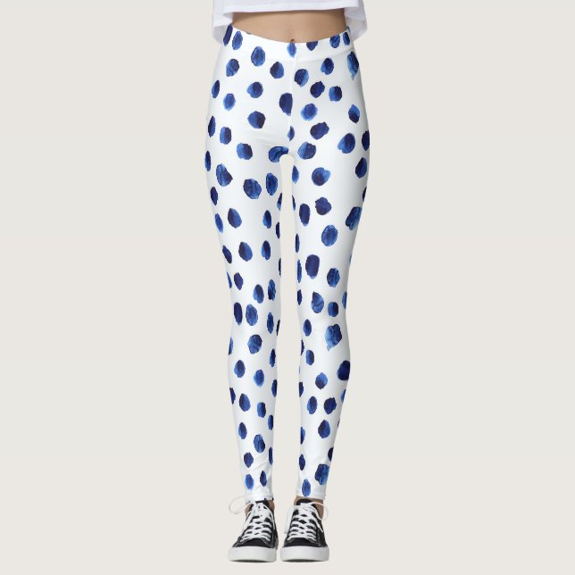Blue Polka: Aquarelltuch Nahtlos. Leggings (Vorderseite)