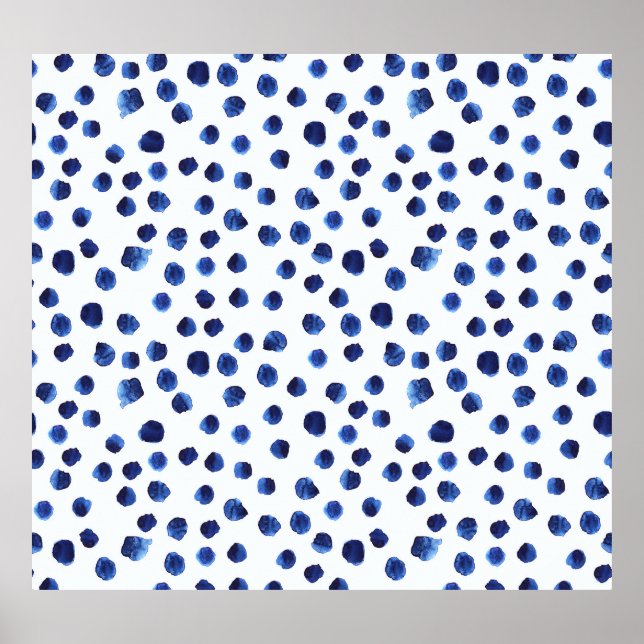 Blue Polka: Aquarelltuch Nahtlos. Poster (Vorne)