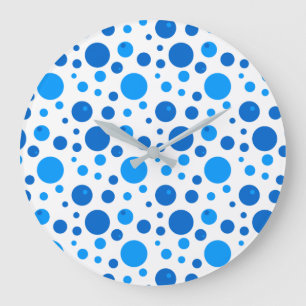 Blue Polka Docks and Circles Wall Clock Große Wanduhr