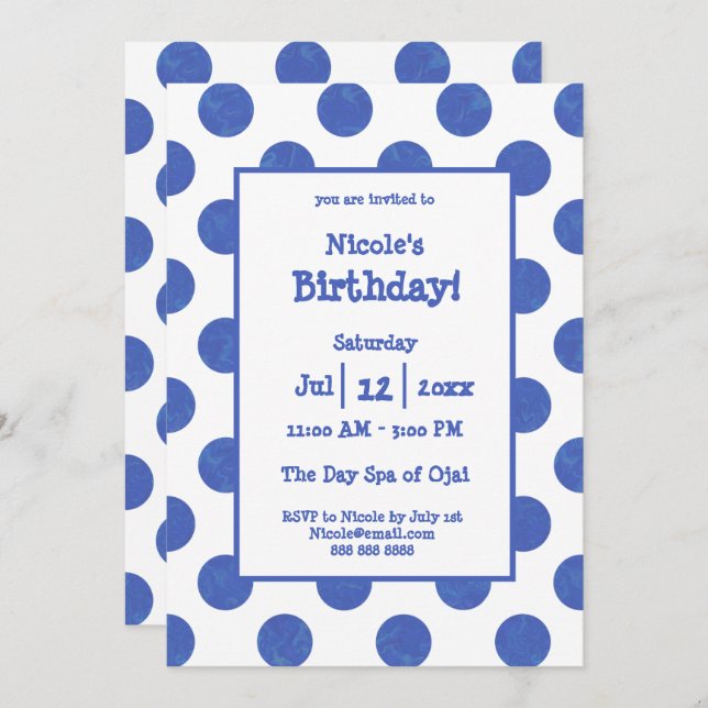 Blue Polka Dot Birthday Party Einladung (Vorne/Hinten)