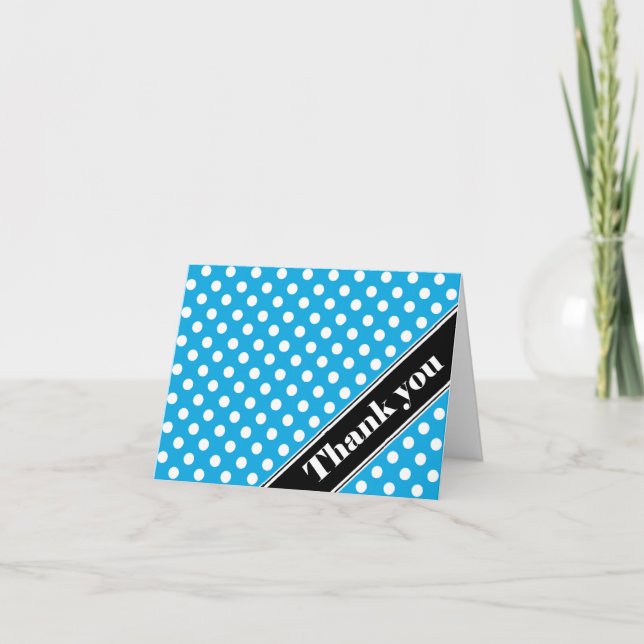 Blue Polka Dot Black Strip Vielen Dank Karten (Vorderseite)