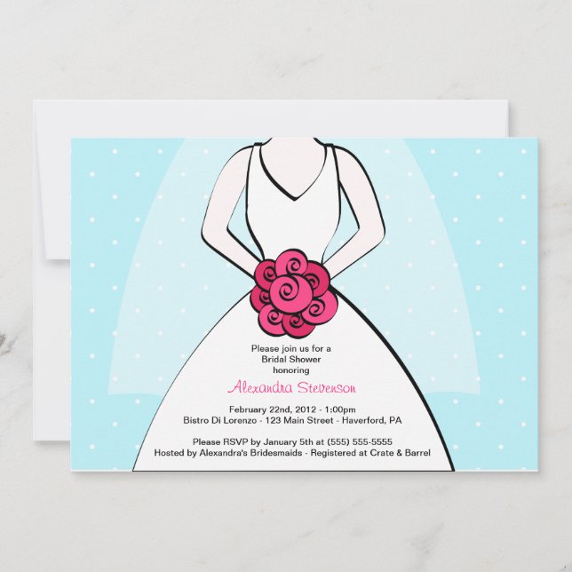 Blue Polka Dot Bridal Dusche Einladung (Vorderseite)