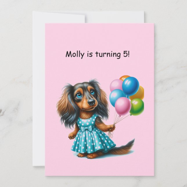 Blue Polka Dot Dackel Einladung (Vorderseite)