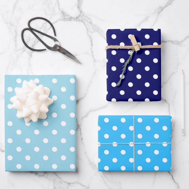 Blue Polka Dot Geschenkpapier Set (Vorderseite)