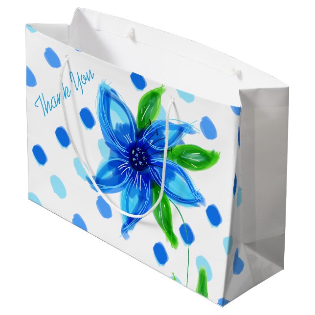 Blue Polka-Dot Geschenktasche Große Geschenktüte (Rückseite Schrägansicht)