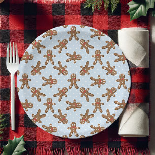 Blue Polka Dot Gingerbread Mann Weihnachten Pappteller