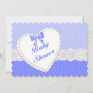 Blue Polka Dot Lace Heart Baby Dusche Einladung