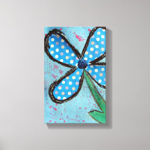 Blue Polka Dot Mixed Media Blume Leinwanddruck