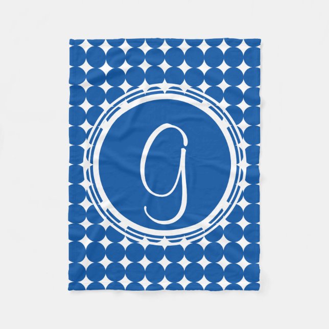 Blue Polka Dot Monogram Fleecedecke (Vorderseite)