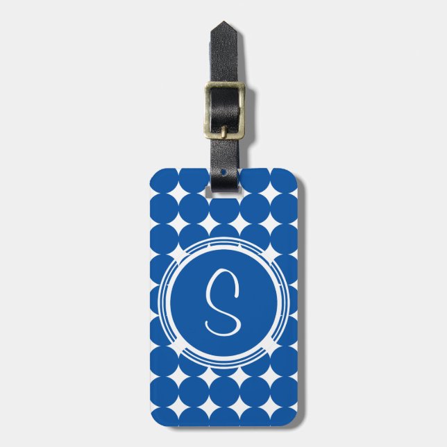 Blue Polka Dot Monogram Gepäckanhänger (Vorderseite vertikal)