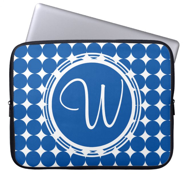 Blue Polka Dot Monogram Laptopschutzhülle (Vorderseite)