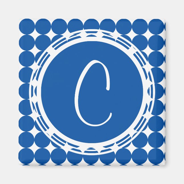 Blue Polka Dot Monogram Magnet (Vorne)