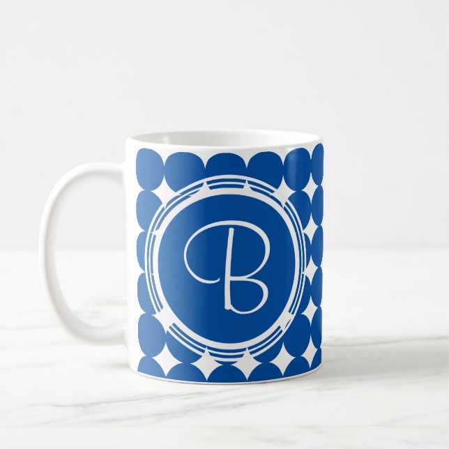 Blue Polka Dot Monogram Tasse (Links)