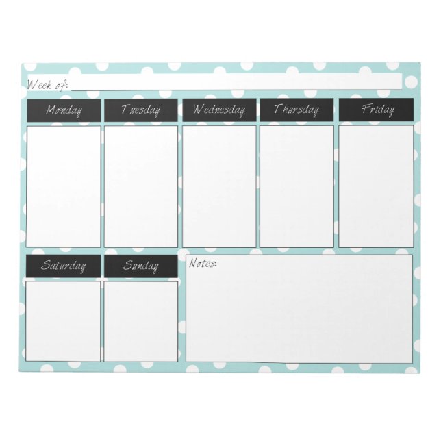 Blue Polka Dot Muster Wochenkalender Notepad Notizblock (Vorderseite)