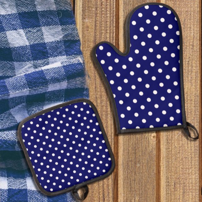 Blue Polka Dot Ofenhandschuh & Topflappen-Set (Von Creator hochgeladen)