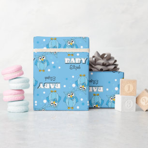 Blue Polka Dot Owl Baby Showthema Geschenkpapier