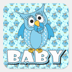 Blue Polka Dot Owl Baby Showthema Quadratischer Aufkleber