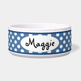 Blue Polka Dot Personalisierte Keramik Dog Bowl Napf