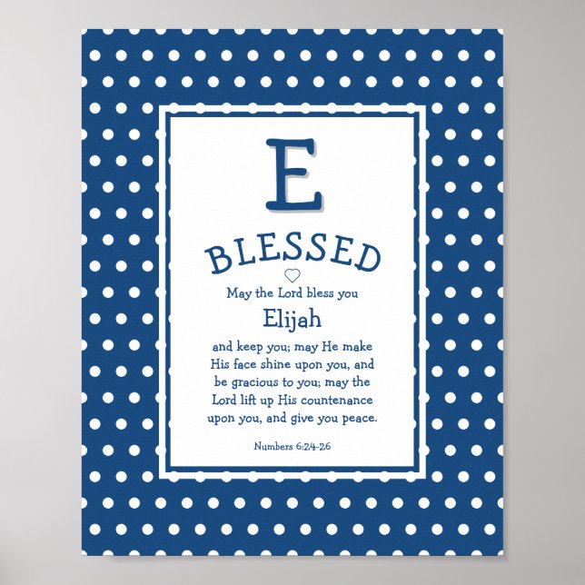 Blue Polka Dot Personalisiertes Christliches Baby  Poster (Vorne)