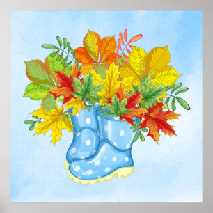 Blue Polka-dot Rain Boots Herbstlaube Poster