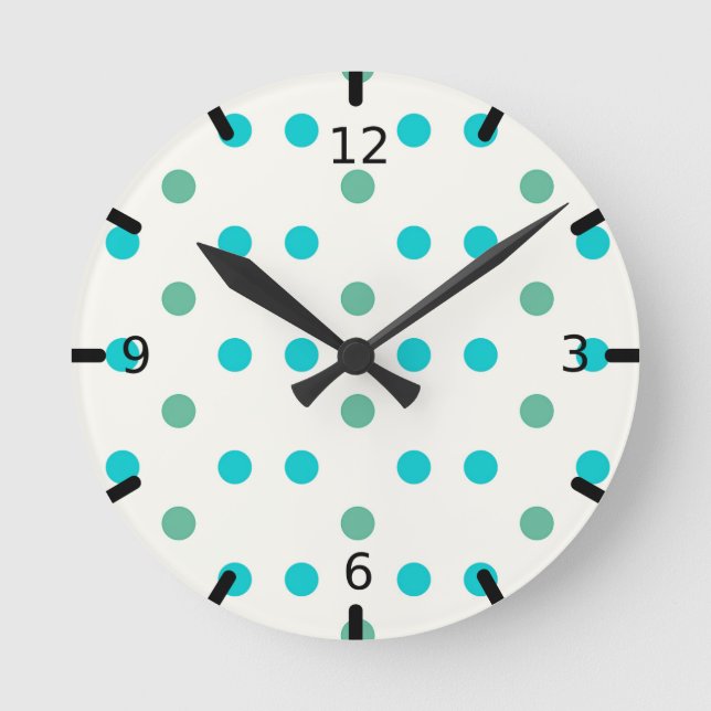Blue Polka Dot Retro Design Runde Wanduhr (Vorderseite)