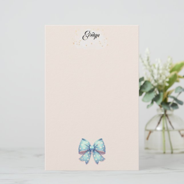 Blue Polka Dot Ribbon Stationery Briefpapier (Stehend Vorderseite)