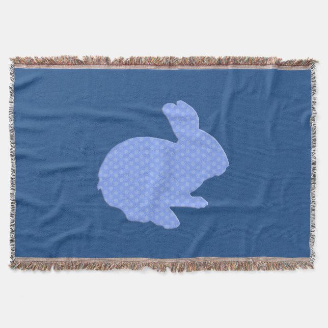 Blue Polka Dot Silhouette Bunny Throw Blanket Decke (Vorderseite)