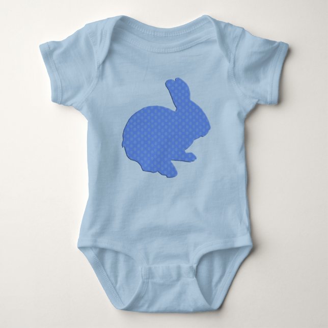 Blue Polka Dot Silhouette Osterfest Sonniger Stram Baby Strampler (Vorderseite)