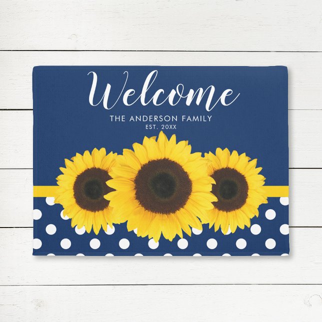 Blue Polka Dot Sunflower Personalisiert Fußmatte (Von Creator hochgeladen)