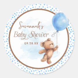 Blue Polka Dot Teddy Bear Balloon Baby Dusche Runder Aufkleber