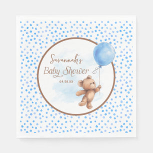Blue Polka Dot Teddy Bear Balloon Baby Dusche Serviette