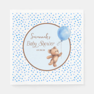 Blue Polka Dot Teddy Bear Balloon Baby Dusche Serviette