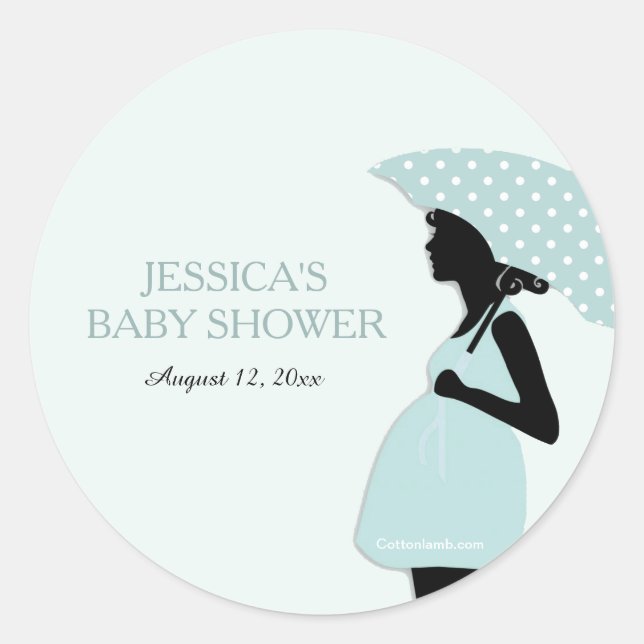 Blue Polka Dot Umbrella Baby Shower Stickers (Vorderseite)