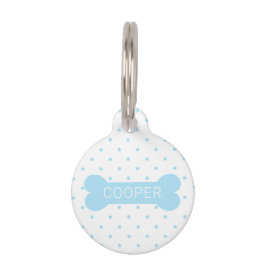 Blue Polka Dots and Dog Bone & Custom Pet Info Haustiermarke
