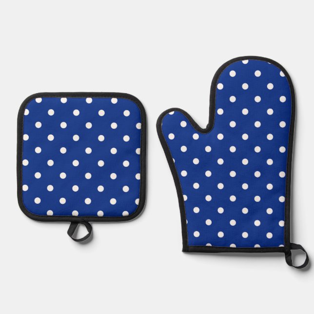 Blue Polka Dots Oven Mitt & Pot Holder Set (Vorderseite)