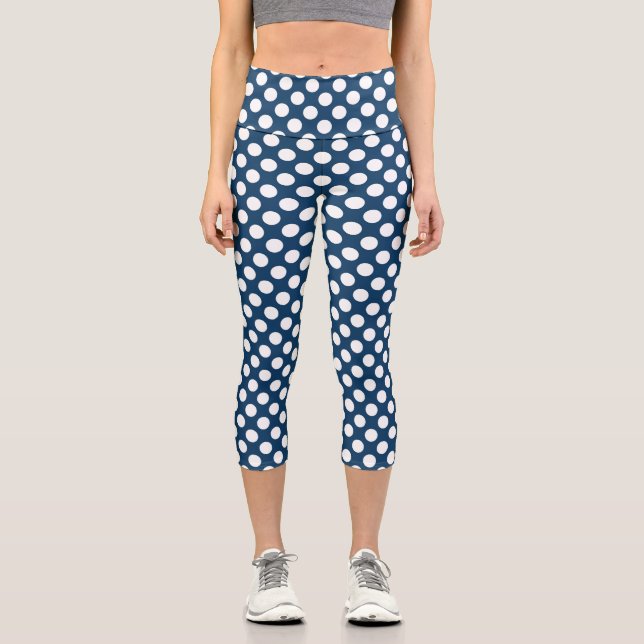 Blue Polka Dots, Polka Dot Pattern, Dots Capri Leggings (Vorderseite)