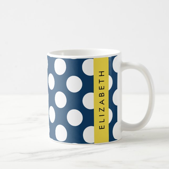 Blue Polka Dots, Polka Dot Pattern, Ihr Name Kaffeetasse (Rechts)