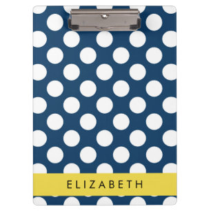 Blue Polka Dots, Polka Dot Pattern, Ihr Name Klemmbrett