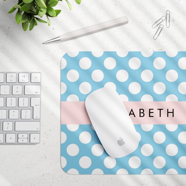 Blue Polka Dots, Polka Dot Pattern, Ihr Name Mousepad (Von Creator hochgeladen)