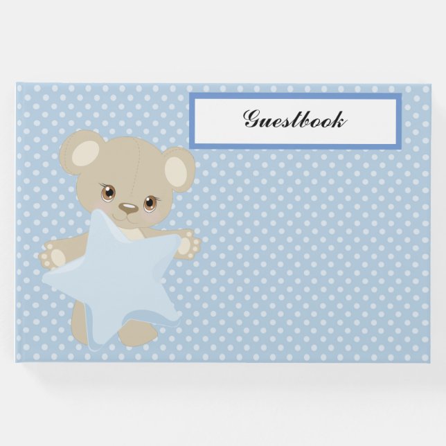 BLUE POLKA DOTS & TAN TEDDY BEAR MIT BLAUE STAR GÄSTEBUCH (Vorderseite)