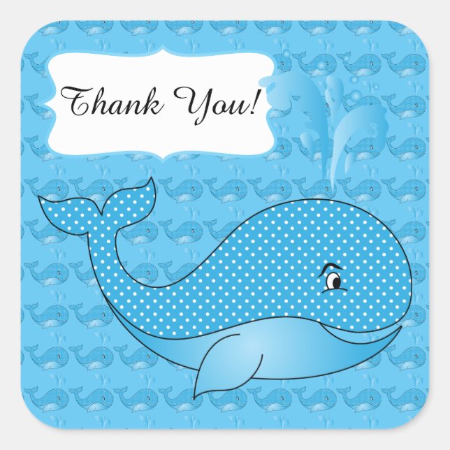 Blue Polka Dotted Baby Whale | DIY Text Quadratischer Aufkleber (Vorderseite)
